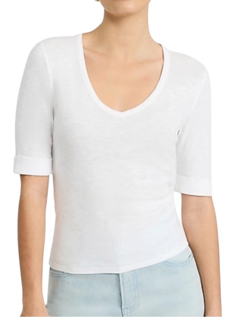 Express Fitted Ribbed V-Neck Elbow Sleeve Tee